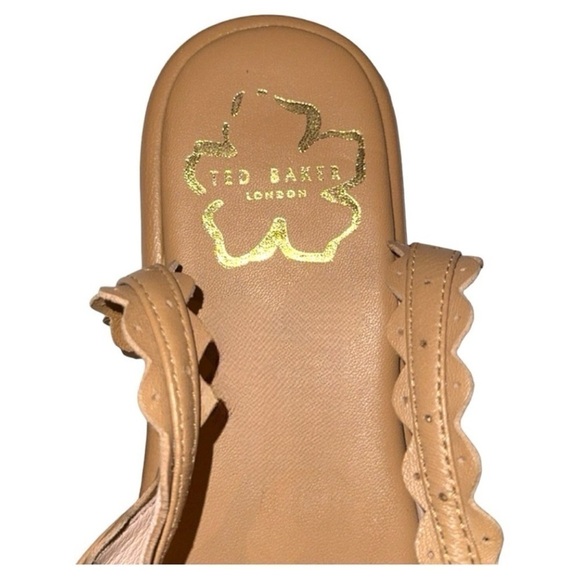 Ted Baker Taymiah Leather Scalloped Edging Ankle Wrap Tan Sandals Size 37 New - Picture 7 of 9